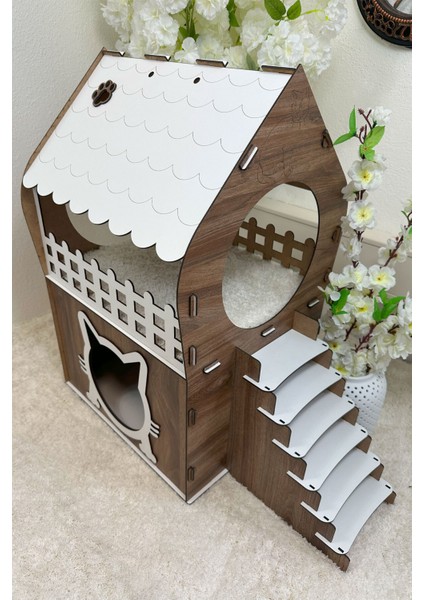 Kedi Evi 3xl, Kahverengi Beyaz, Merdivenli, Iki Katlı Mdf 91×92×52 cm fiyatları