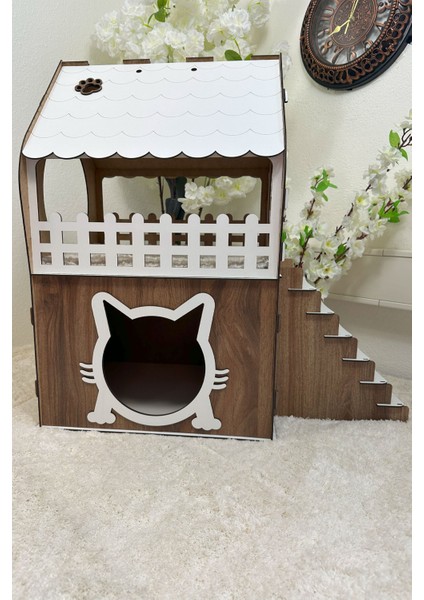 Kedi Evi 3xl, Kahverengi Beyaz, Merdivenli, Iki Katlı Mdf 91×92×52 cm modelleri