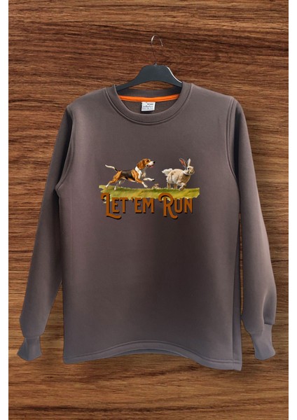 Avcılık Hunting Tavşan Avı ve Avcı Köpeği Baskılı Regular Fit %100 Pamuk Sweatshirt