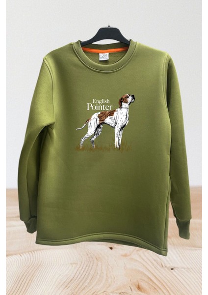 Hunting Avcılık English Pointer Av Köpeği Baskılı Regular Fit %100 Pamuk Bisiklet Yaka Sweatshirt