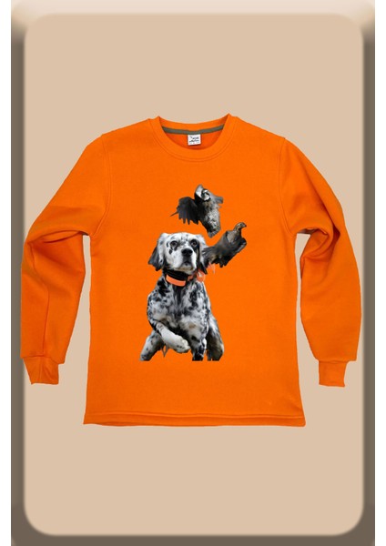 Unısex Avcılık Hunting Vahşi Yaşam Setter Çulluk Keklik Baskılı Regular Fit Bisiklet Yaka Sweatshirt