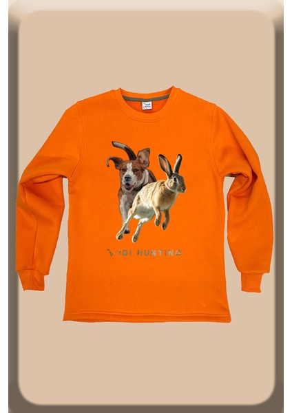 Avcılık Hunting Tavşan Avı ve Av Köpeği Baskılı Regular Fit %100 Pamuk Bisiklet Yaka Sweatshirt
