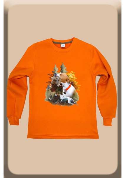 Avcılık Hunting Çulluk ve Av Köpeği English Pointer Baskılı %100 Pamuk Bisiklet Yaka Sweatshirt