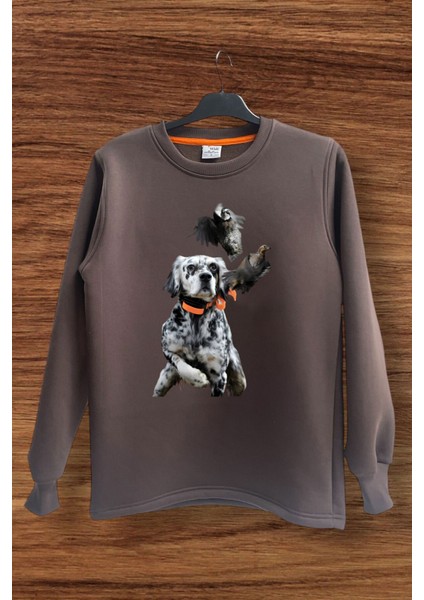 Unısex Avcılık Hunting Vahşi Yaşam Setter Çulluk Keklik Baskılı Regular Fit Bisiklet Yaka Sweatshirt