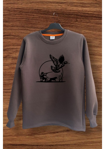 Hunting Avcılık Ördek Avı ve Avcı Köpeği Tüfek Baskılı Regular Fit %100 Pamuk Sweatshirt