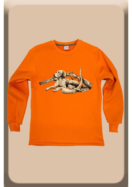 Avcılık Hunting Vahşi Yaşam Av Köpeği Setter Retriever Fişek Baskılı Bisiklet Yaka Sweatshirt
