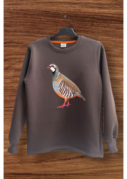 Unısex Avcılık Hunting Vahşi Yaşam Keklik Baskılı Pamuklu Regular Fit Bisiklet Yaka Sweatshirt