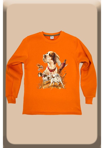 Avcılık Desenli Av Köpeği Ingiliz Pointer Setter Sülün Vahşi Yaşam Baskılı Bisiklet Yaka Sweatshirt