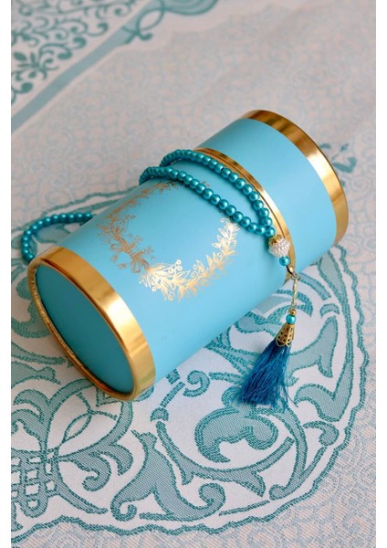 Silindir Kutulu Seccade ve Tesbih Seti S1040 Mavi modelleri