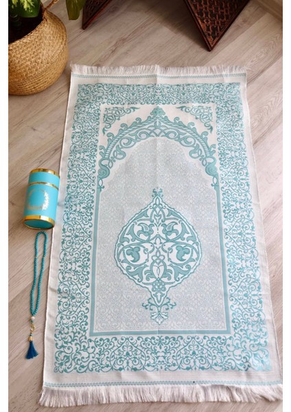 Silindir Kutulu Seccade ve Tesbih Seti S1040 Mavi