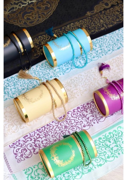 Silindir Kutulu Seccade ve Tesbih Seti S1040 Mavi