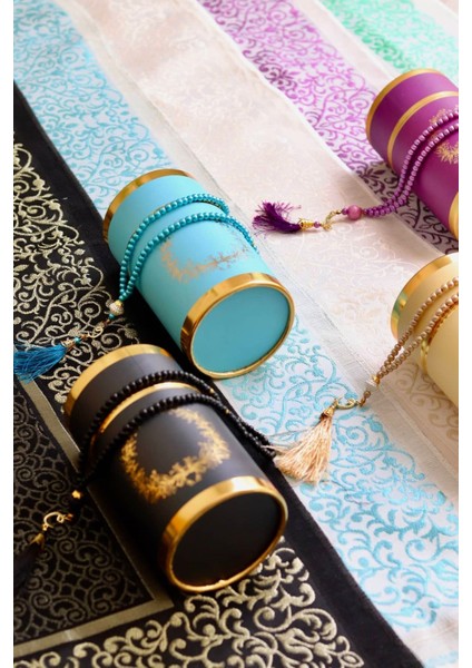 Silindir Kutulu Seccade ve Tesbih Seti S1040 Mavi