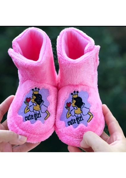 Kız Çocuk Cırt Cırtlı Panduf Sindirella Figürlü Yumuşak Esnek Kaydırmaz Taban Anaokulu Kreş Ev Ayakkabısı