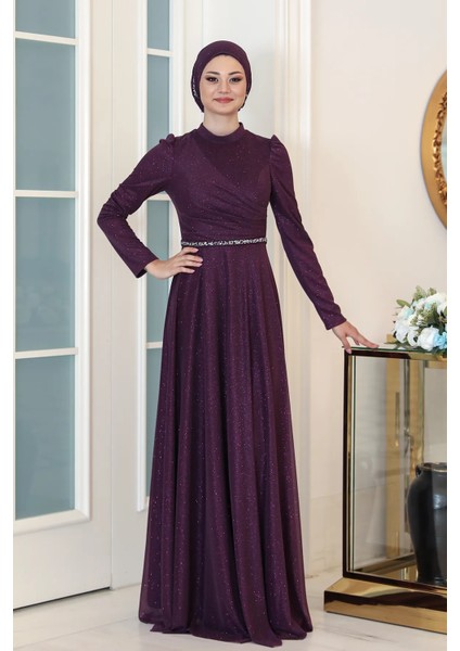 Parıltılı Işıl Tesettür Büyük Beden Abiye