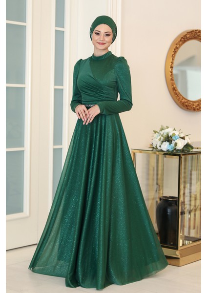 Parıltılı Işıl Tesettür Büyük Beden Abiye