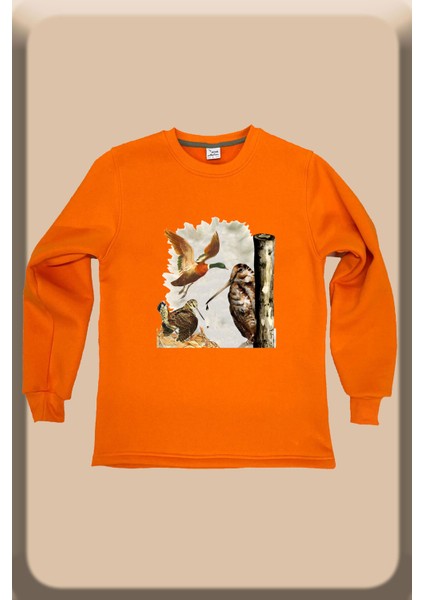 Avcılık Çulluk Kuşu ve Setter Baskılı Regular Fit %100 Pamuk Regular Fit Bisiklet Yaka Sweatshirt