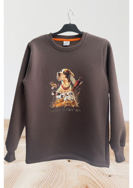 Avcı Hunter Tema Baskılı Av Köpeği Ingiliz Pointer Setter Sülün %100 Pamuk Bisiklet Yaka Sweatshirt