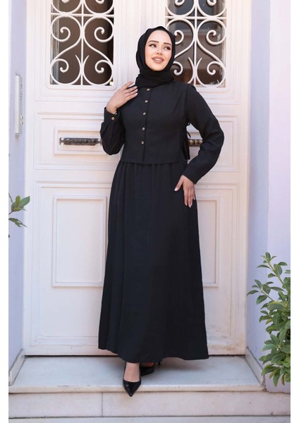 Süveter Detaylı Siyah Tesettür Elbise 7705S modelleri