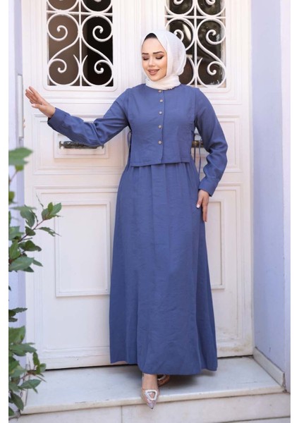 Süveter Detaylı Indigo Mavisi Tesettür Elbise 7705IM fiyatları
