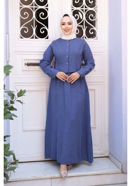 Süveter Detaylı Indigo Mavisi Tesettür Elbise 7705IM modelleri