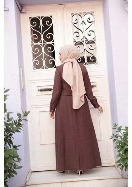 Süveter Detaylı Kahverengi Tesettür Elbise 7705KH fırsatları