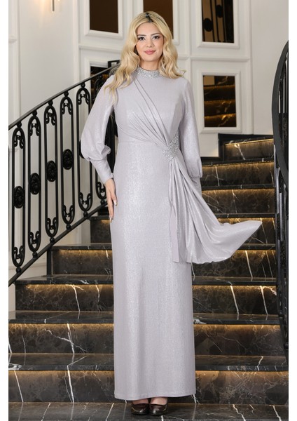 Şık Taş Detaylı Açelya Tesettür Abiye