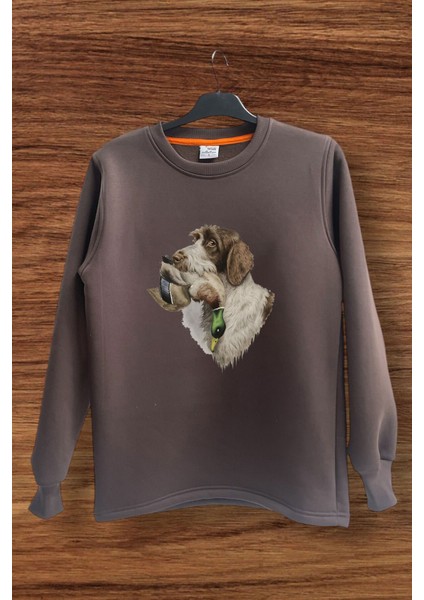 Hunter Avcılık Av Köpeği ve Çulluk Baskılı Regular Fit %100 Pamuk Bisiklet Yaka Sweatshirt