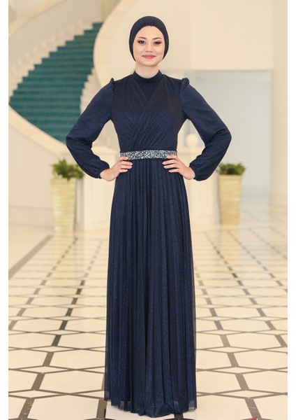 Parıltılı Dila Tesettür Büyük Beden Abiye