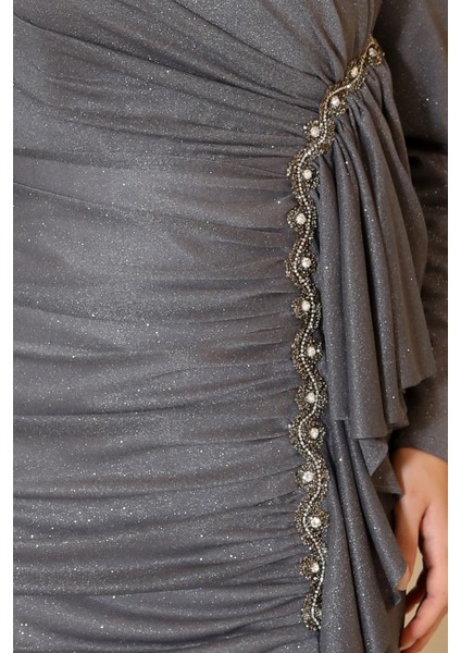 Parıltılı Fırfır Detaylı Zühre Tesettür Abiye modelleri