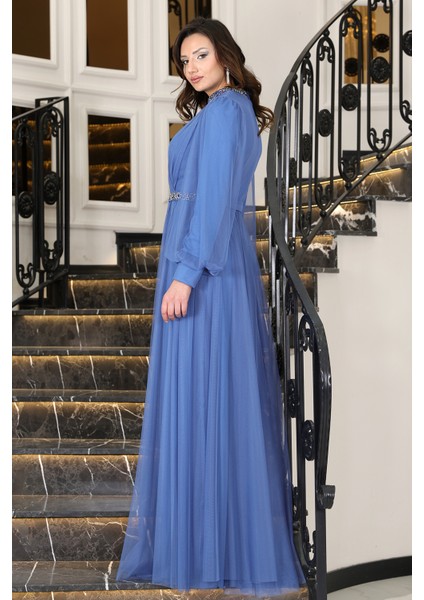 Senna Taş Detaylı Büyük Beden Şık Tesettür Abiye indirimleri