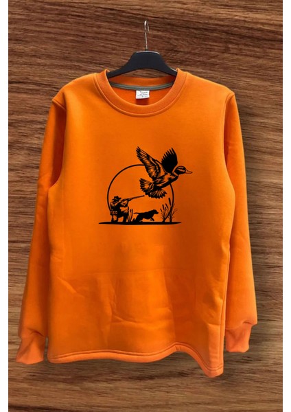 Hunting Avcılık Ördek Avı ve Avcı Köpeği Tüfek Baskılı Regular Fit %100 Pamuk Sweatshirt