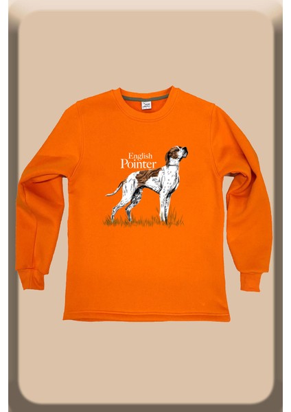 Hunting Avcılık English Pointer Av Köpeği Baskılı Regular Fit %100 Pamuk Bisiklet Yaka Sweatshirt