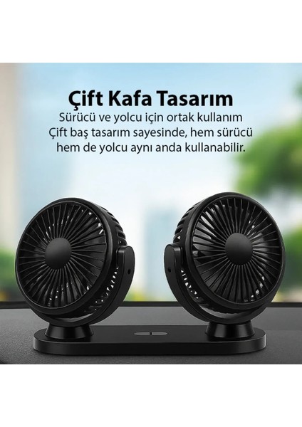 Çift Başlıklı Ev Ofis Araç Fanı Vantilatör 3 Kademeli 12V/24V (Usb ile Çalışır) modelleri