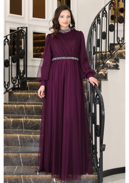 Taş Detaylı Büyük Beden Şık Tesettür Abiye