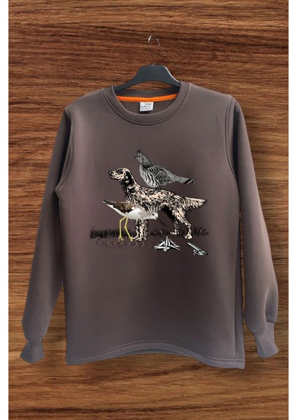 Avcılık Setter Çulluk Baskılı Regular Fit %100 Pamuk Regular Fit Bisiklet Yaka Sweatshirt