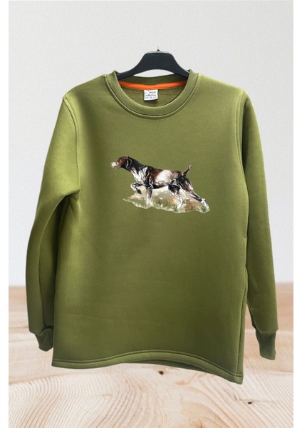 Hunting Doğa Avcılık Kurzhaar Av Köpeği Tema Baskılı Regular Fit %100 Pamuk Bisiklet Yaka Sweatshirt