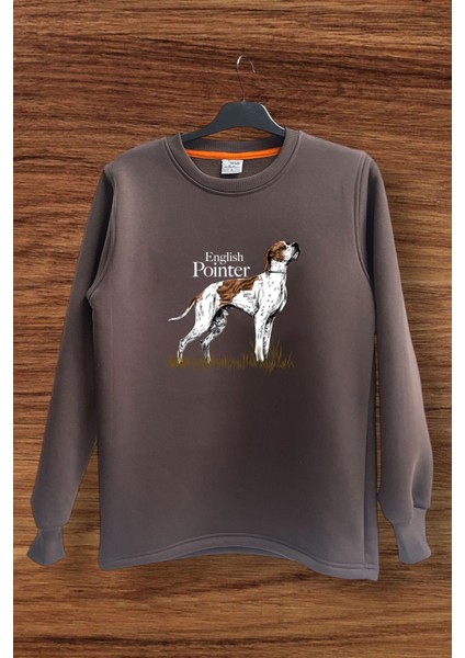 Hunting Avcılık English Pointer Av Köpeği Baskılı Regular Fit %100 Pamuk Bisiklet Yaka Sweatshirt