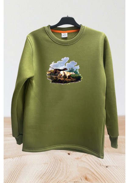Avcılık Hunter Av Köpekleri Baskılı Regular Fit %100 Pamuk Bisiklet Yaka Sweatshirt
