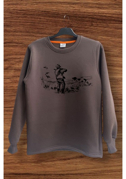 Hunter Avcılık Temalı Av Köpeği Tasarım Baskılı Setter Regular Fit Bisiklet Yaka Sweatshirt