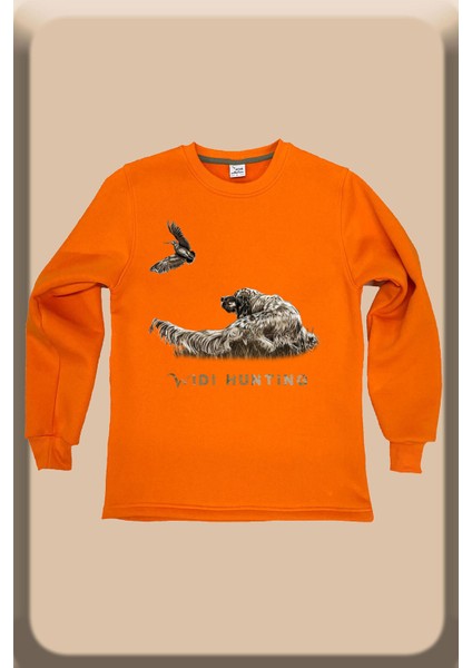 Hunter Avcılık Çulluk Fermalı English Setter Baskılı Regular Fit Bisiklet Yaka Turuncu Sweatshirt