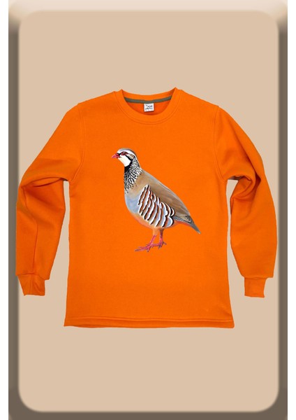 Unısex Avcılık Hunting Vahşi Yaşam Keklik Baskılı Pamuklu Regular Fit Bisiklet Yaka Sweatshirt