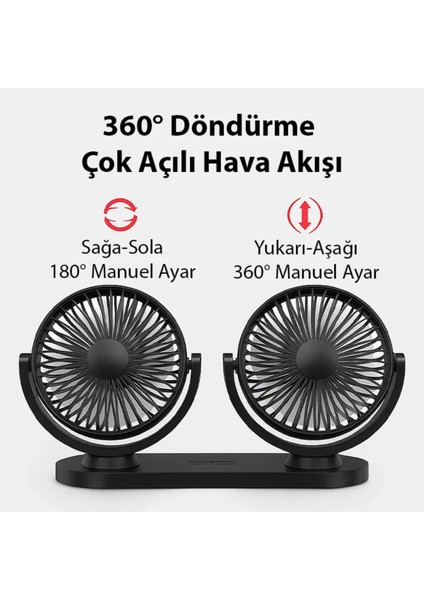 Çift Başlıklı Araç Fanı Oto Fan Vantilatör 12V/24V (Usb ile Çalışır) fırsatları