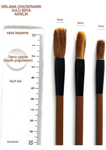 Çini Tahrir, Seramik Sırlama Fırça Seti, Seramik Boyama, Çini, Vazo, Resim, Brush-Set 3 Parça