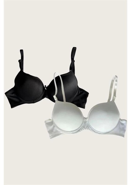 Siyah-Beyaz 2'li Mikro Kumaş Push Up Dolgulu Balenli Günlük Destekli Sütyen modelleri