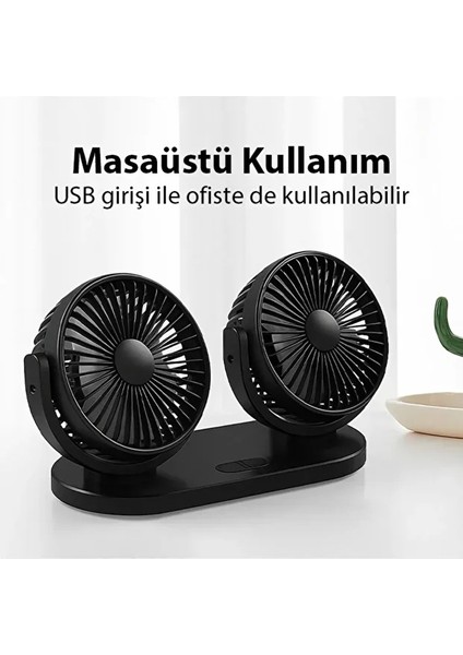 Çift Başlıklı Araç Fanı Oto Fan Vantilatör 12V/24V Siyah (Usb ile Çalışır) indirimleri
