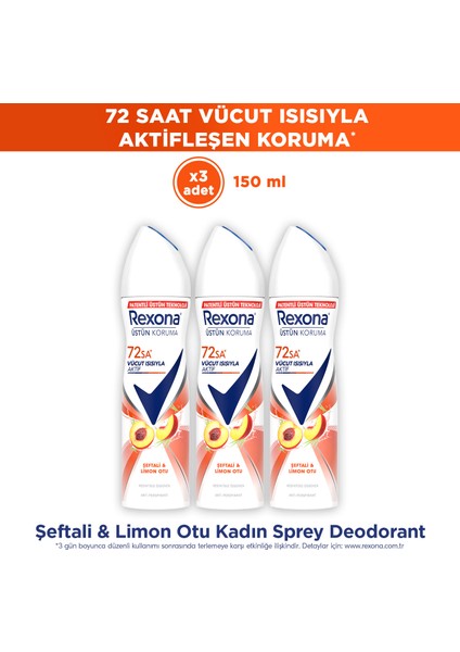 Üstün Koruma Kadın Sprey Deodorant Şeftali ve Limon Otu 150 ml x3