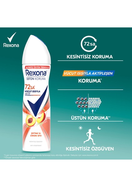 Üstün Koruma Kadın Sprey Deodorant Şeftali ve Limon Otu 150 ml x3