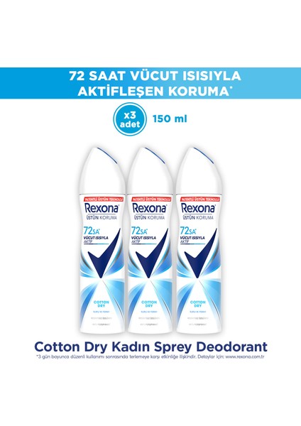 Üstün Koruma Kadın Sprey Deodorant Cotton Dry 150 ml x3