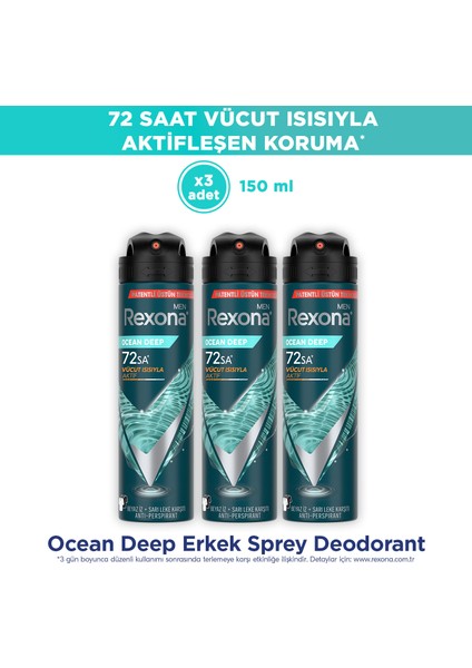 Men Erkek Sprey Deodorant Ocean Deep 150 ml x3