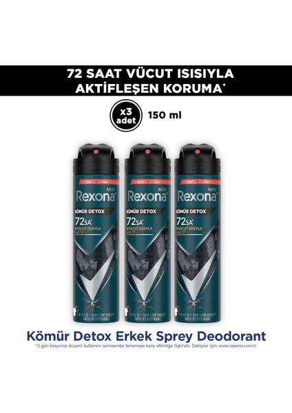 Men Erkek Sprey Deodorant Kömür Detox 150 ml x3